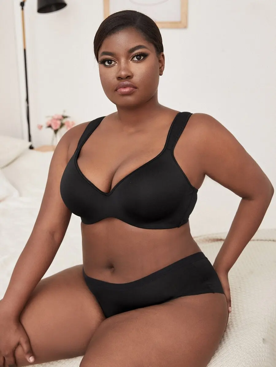 Plus Size Lingerie  Big Breast Bra Panty  Set Women  Push Up Sexy Lace Padded Thin Wire  Comfortable Underwear  Wide Strap