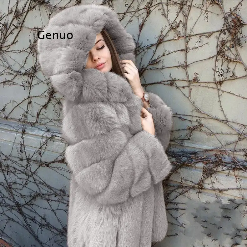 Fluffy Hooded Faux Fur Coat เสื้อฤดูหนาว2021เสื้อขนสัตว์ฤดูหนาวเสื้อขนสัตว์