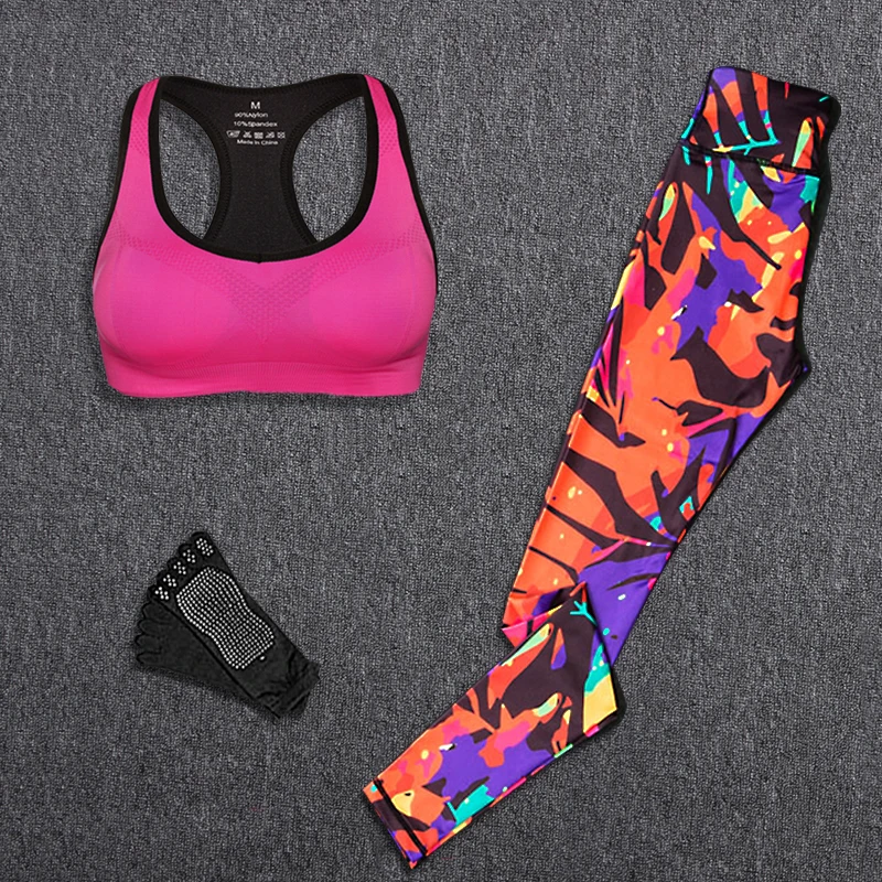 Yoga Set Tracksuit Sportswear Women Outdoor Running Workout Fitness Top Bra Sport Leggings Suit Lady Gym Clothes Free Yoga Socks