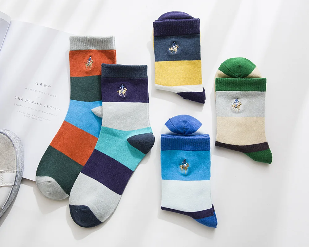 5 Pairs/lot Fashion Brand Cotton Polo Socks Male Casual Colorful Striped Men Socks Man Crew Classical Business Dress Socks