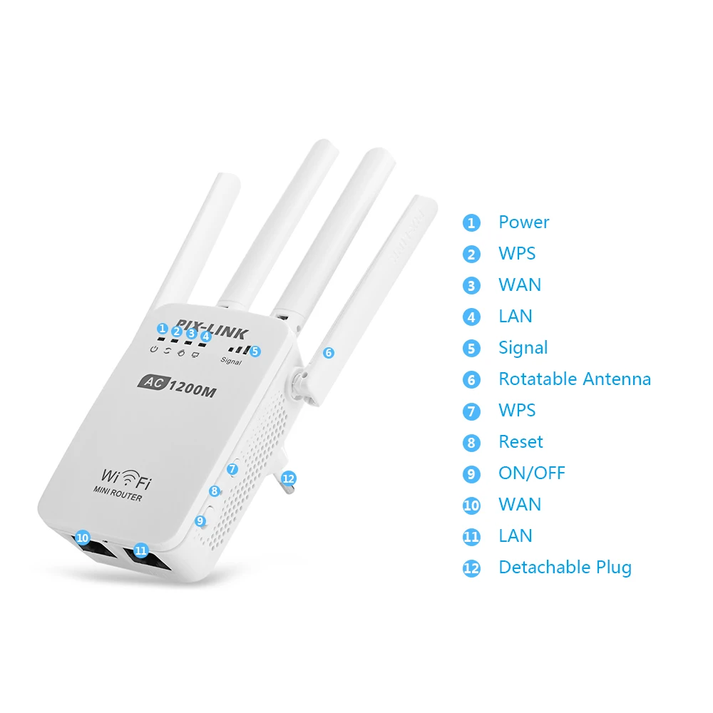 802.11AC 1200Mbps 5.8g Gigabit çift bantlı WIFI tekrarlayıcı yönlendirici erişim noktası kablosuz tekrarlayıcı uzun menzilli genişletici güçlendirici