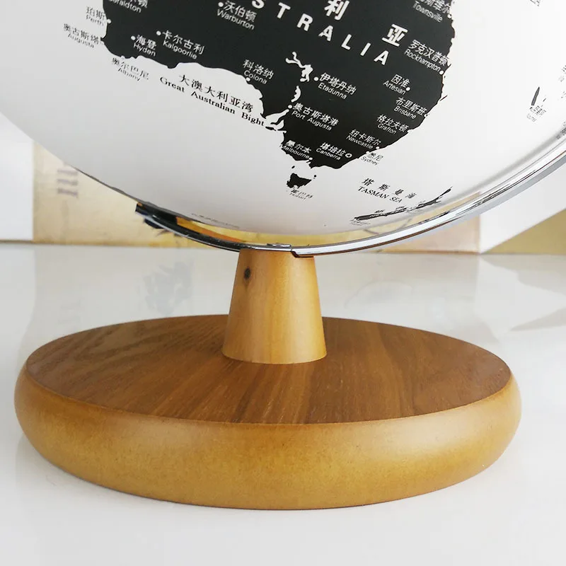 25cm Globe World Map Earth Globe Vintage Wooden Ornaments USB Glow Globe Chinese English Version Geography Education Toy Decor