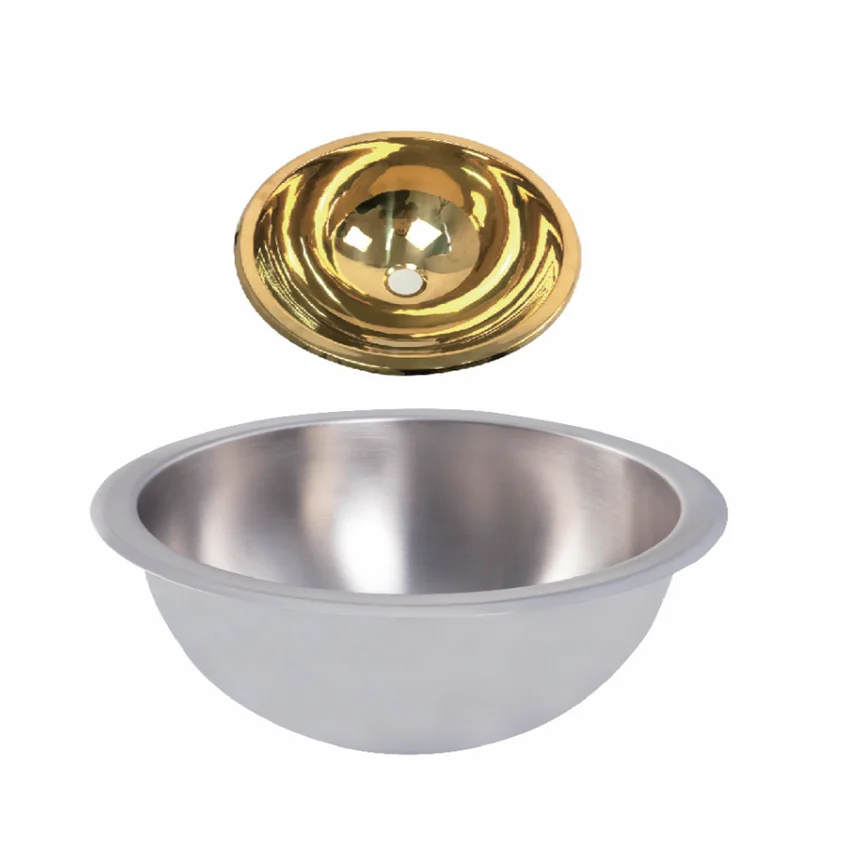 ф265*120mm Stainless Steel Round Sink GR-577 Polished Golden Painted RV Caravan Camper Boat