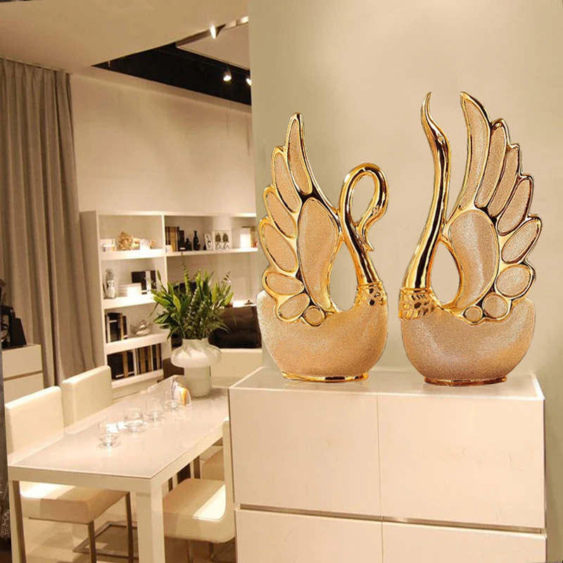 (2Pcs) Swan Lovers Ceramic Ornaments Creative Home Decorations Wedding Gift Living Room Creative Crafts TV Cabinet Housewarming