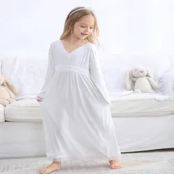 Kids Night Gown Spring Autumn Girls Long Princess Dress Nightdress Soft Nightgown Clothing Sleepwear Pijamas De Vestido
