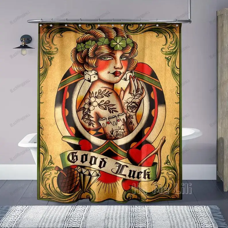 Tattoo Girl Good Luck Shower Curtain