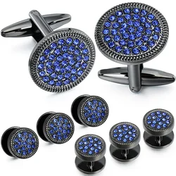 HAWSON Crystal Cufflinks and Tuxedo Studs for Men 8Pcs/Set Gun Plated Cuff Links Set Fashion Men's Shirt Jewelry Best Gifts