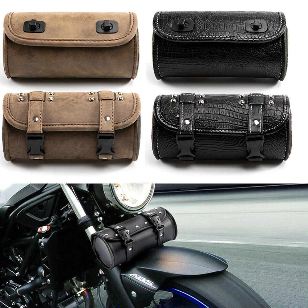 

Motorcycle Bag Saddlebags PU Leather Front Fork Tail Tool Bag Luggage For Harley Chopper Bobber Cruiser Sportster XL 883 1200