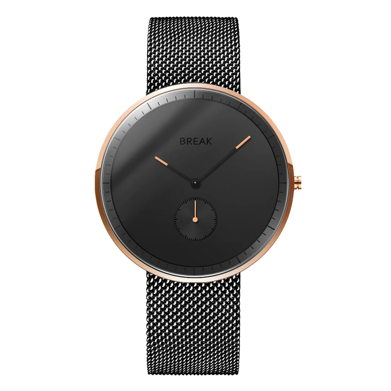 BREAK Men\'s Fashion Minimalist Wrist Watch Ultra-thin Waterproof Quartz Sports Watches with Mesh Band