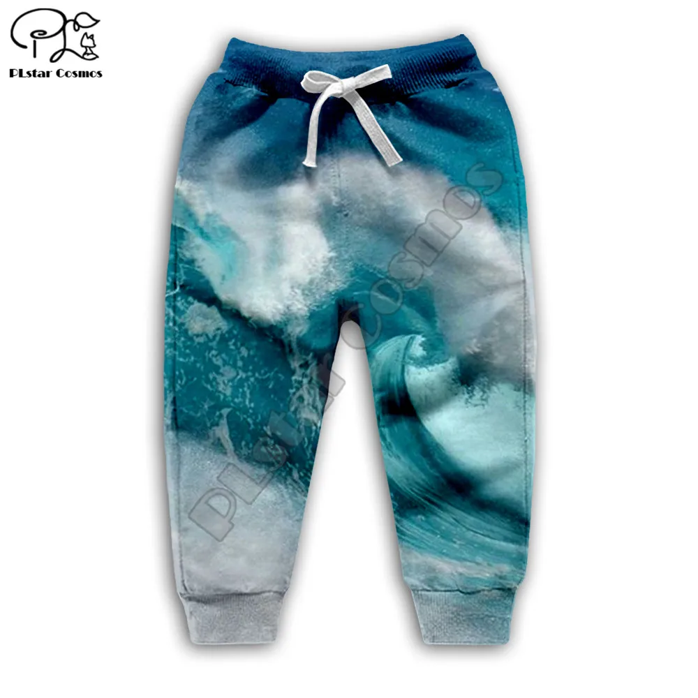 

PLstar Cosmos Blue Sea Waves 3D Print 2021 New Fashion Pants Boy/Girl Kawaii Sweatpants Long Pants Casul Children Wear Style-W27