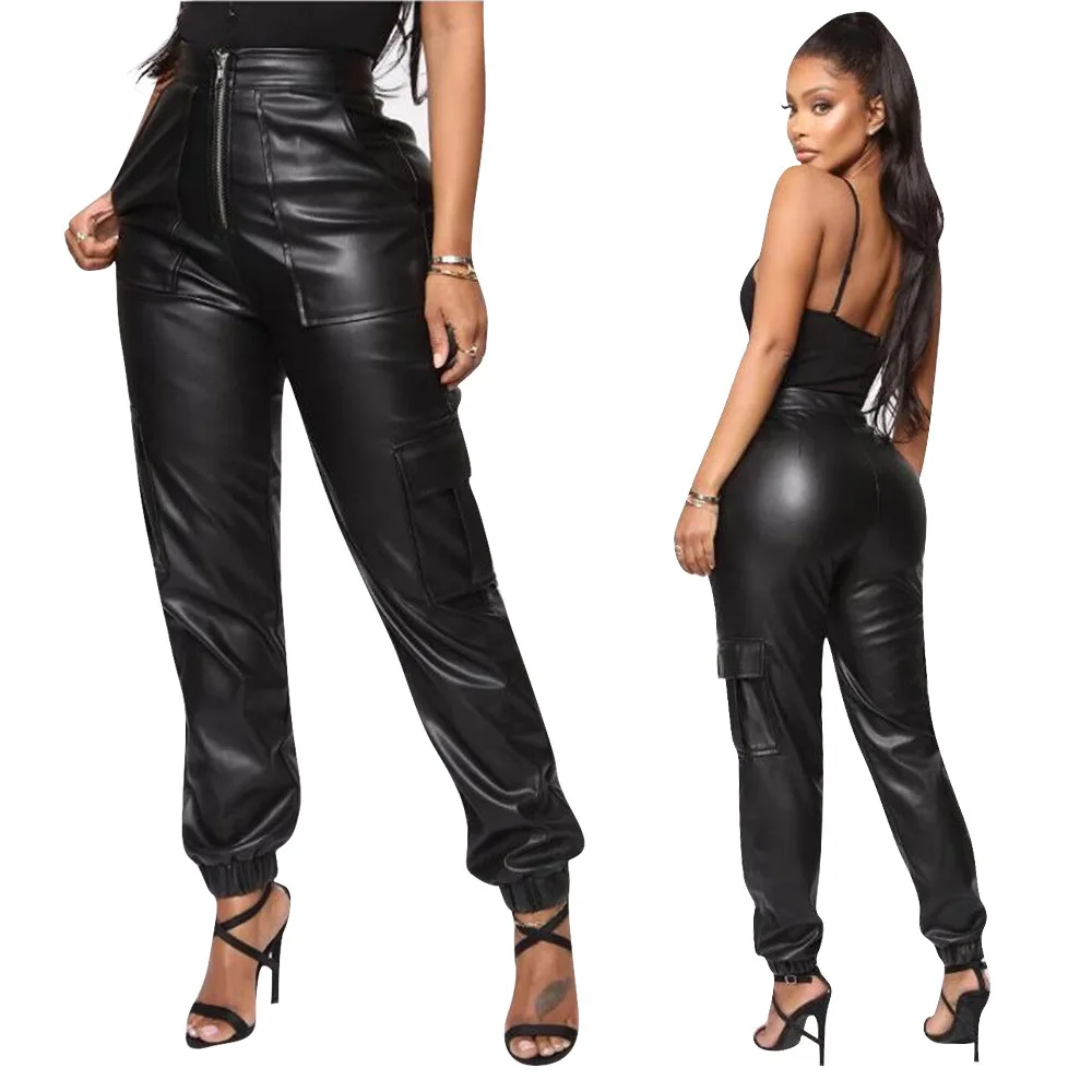 

BKLD Elegant High Waist Faux Leather Pants Women 2024 Fashion Clothes Autumn Winter Black Zipper Harem Pant Trousers For Women