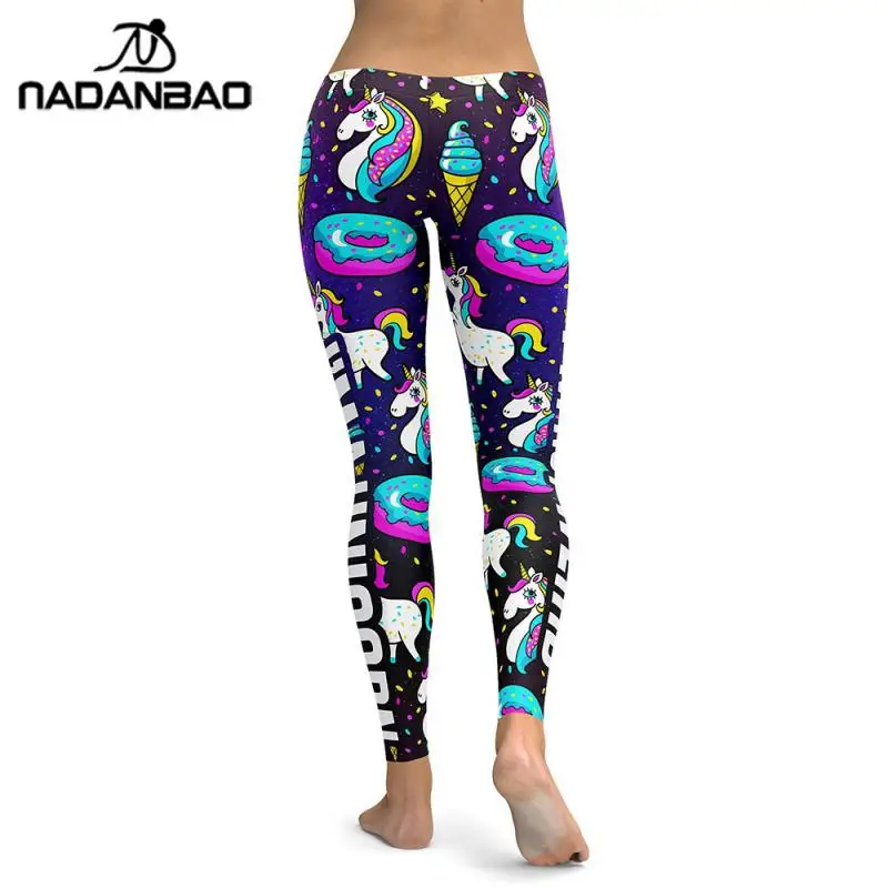 Nadanbao 2024 Aankomst Eenhoorn Leggings Vrouwen Ijs Regenboog Letters Ring Digitale Print Leggins Workout Legging