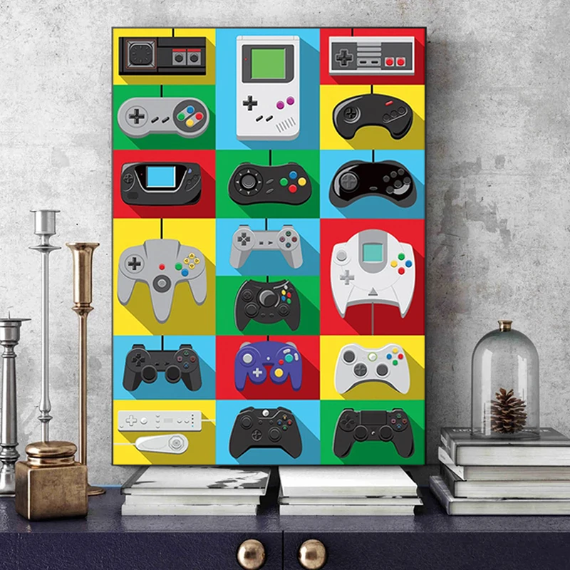 

Abstract Colorful Game Handle Canvas Painting Retro Gaming Posters Prints Wall Art Pictures for Living Room Wall Decor Cuadros