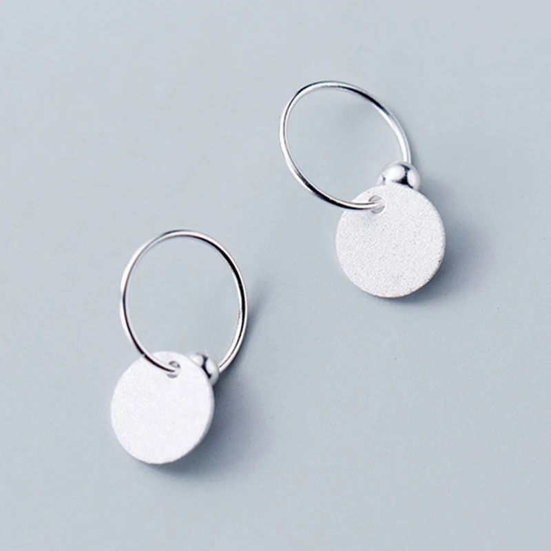 

Genuine 925 Sterling Silver Geometric Disc Pendant Hoop Earrings for Women Girls Charm Jewelry Accessories