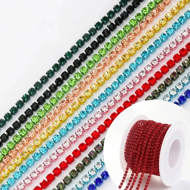 1Yard 10 Colors Sewing Crystal Rhinestone Chain SS6 SS8 Claw Glue-on Sew-on Rhinestone Trim Chain DIY Craft Accessories