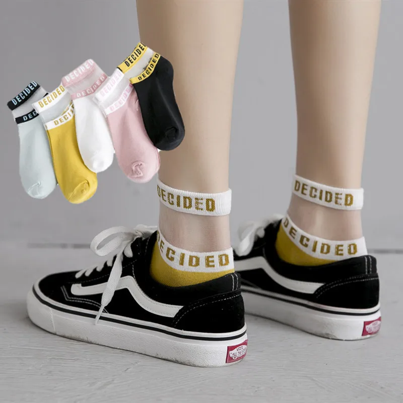 

5Pairs/Lot Cotton Women Fashion Socks Crystal Cute Grass Friber Letters Decided Solid Spring Summer Autumn Short Crew Ankle