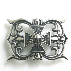 Man's 316L Stainless Steel Cross Flaming Skull Belt Buckle