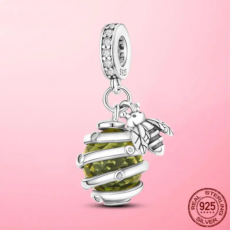 Bienen-Anhänger aus 925 Silber, Waben-Bienen-Charm-Anhänger, Passend für Original-Marken-Perlenarmbänder, DIY Silberschmuck-Herstellung – Detail 2