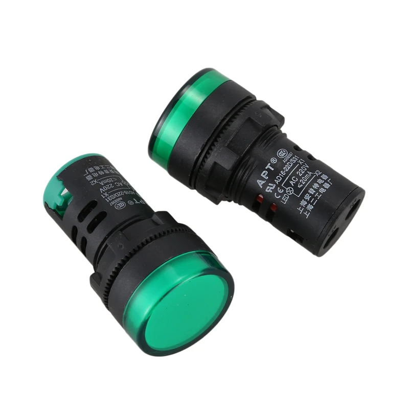 2 Pcs AC220V Green LED Power Indicator Pilot Signal Light Lamp 22Mm Dia