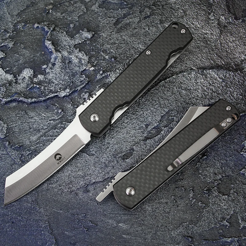 HIGONOKAMI coltello da tasca pieghevole a lama in stile giapponese manico in fibra di carbonio coltelli tattici di sopravvivenza EDC per campeggio da caccia