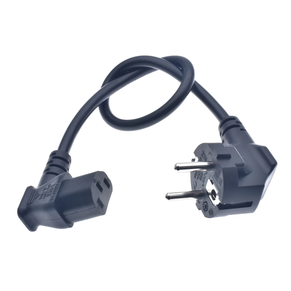 Short 0.3M/1ft European 3 Pin Male to IEC 3 Pin Female ,Schuko to C13 Left angled  power cord*