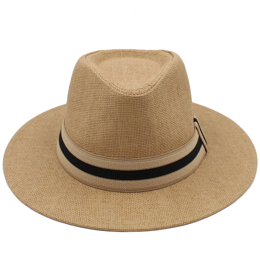 Men Women Straw Panama Hats Summer Wide Brim Bowtie Band Fedora Sunhats Trilby Caps Outdoor Beach Travel Size US 7 1/4 UK L