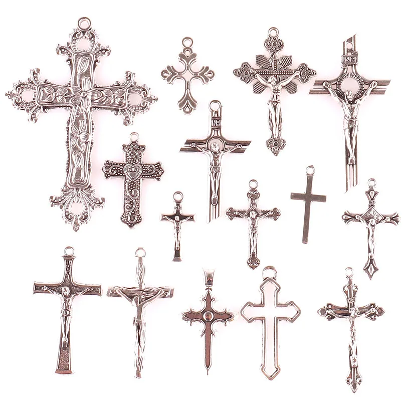 15PCS Mix Vintage Silver Color Crosses Alloy Pendant Charms For Jewelry Making Christ DIY Handmade Necklace Earring Accessories