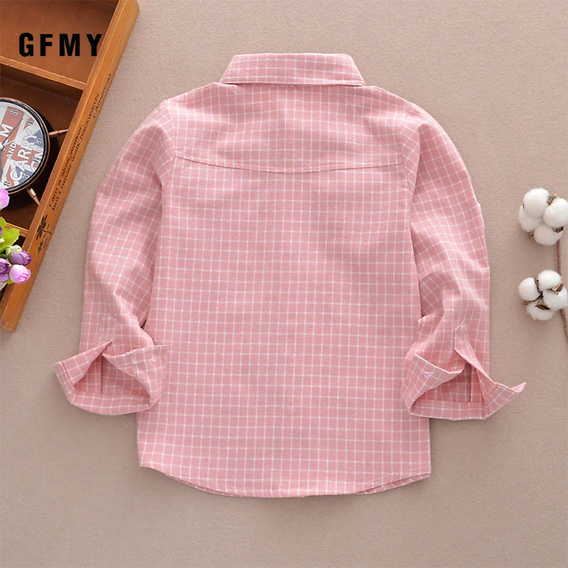 GFMY New Spring Children Shirts Fashion Plaid Turn-down Collar Flannel Fabric Boys Shirts For 3-10 Years Old Kids Wear Clothes