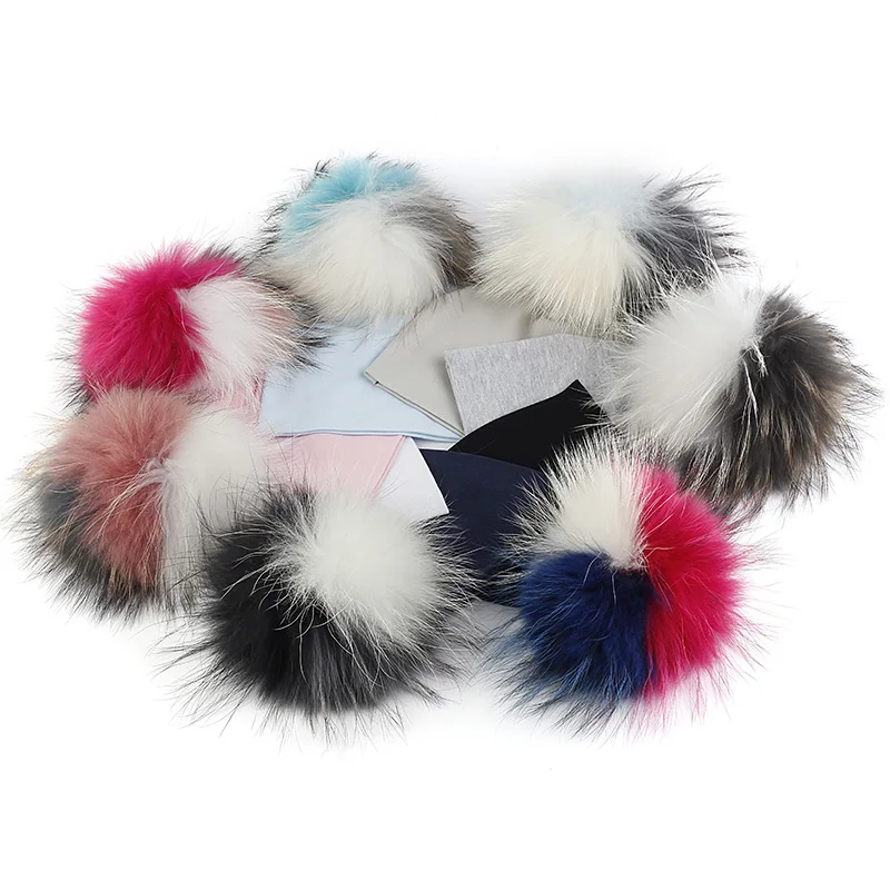 Geebro Newborn baby Solid Color Beanies hat Girls Boys Kids Soft Cute Cotton skully hats With triple color Fur Raccoon Pompom