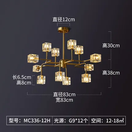 Vierkante kristallen kroonluchter materiaal artistieke takken luxe gouden verlichtingsarmaturen voor woonkamer keuken kroonluchter verlichting