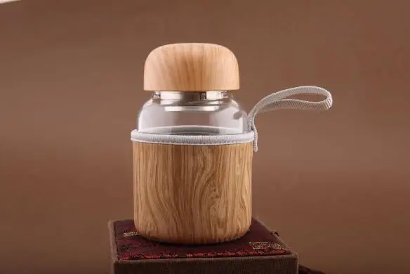 

New bamboo cover portable outdoor glass with tea leakage advertising cup