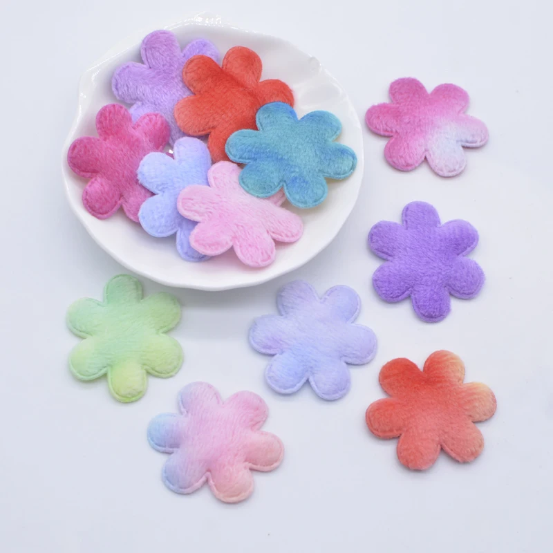 50Pcs 32mm imbottito arcobaleno peluche fiore peloso Applique per copricapo fai da te clip di capelli arco accessorio vestiti fatti a mano cappello