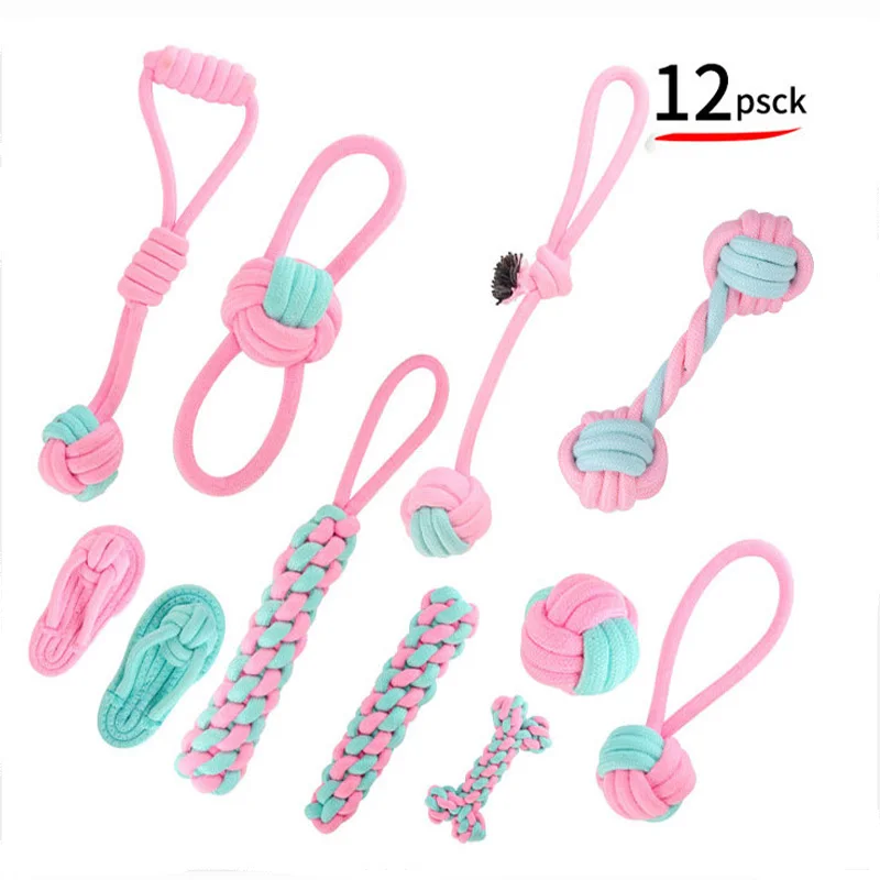 Pet Dog Chew Toy  Powder Blue Cotton Rope Knot Toys Combination Bite Molar Interaction Puppy Teething Toys Pet Supplies