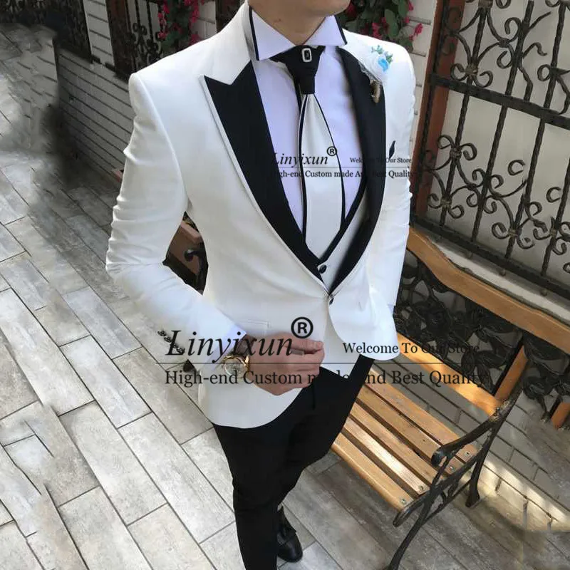 

Latest Coat Pants Designs White Suits For Men Wedding Slim Fit Formal Suit Men Groom Tuxedo Peaked Prom Costume Homme Mariage