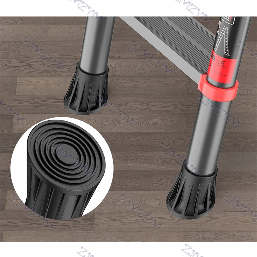 E002 escalera telescópica plegable para el hogar, escalera de espiga de aluminio portátil con pasamanos