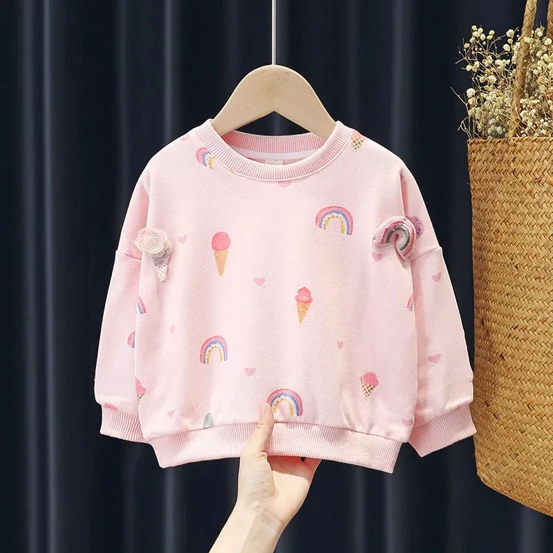 Girls T-shirt Spring and Autumn New Children\'s Fashion Outer Wear Long Sleeve T-shirt Top Cotton Girl Baby Round Neck Top