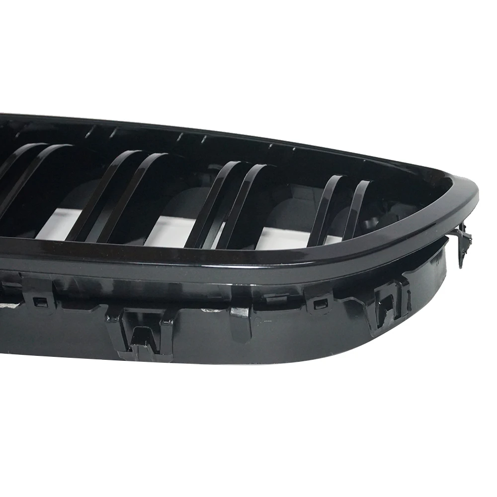 سيارة لمعان أسود الكلى شواء المزدوج الشرائح سباق شواء لسيارات BMW 5 سلسلة F10 F11 F18 520d 530d 540i 2010-2017 استبدال جزء #6