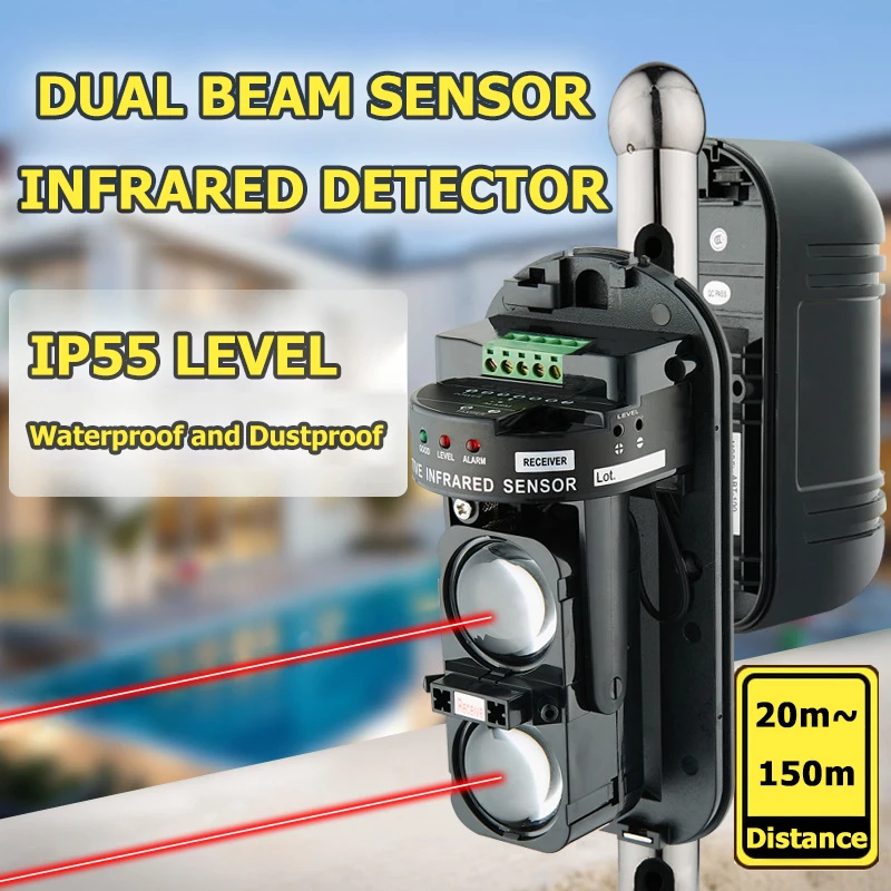 Waterproof Dual Beam Sensor Active Infrared Intrusion Detector IR 20m~150m Outdoor Perimeter Wall Barrier Fence for GSM Alarm