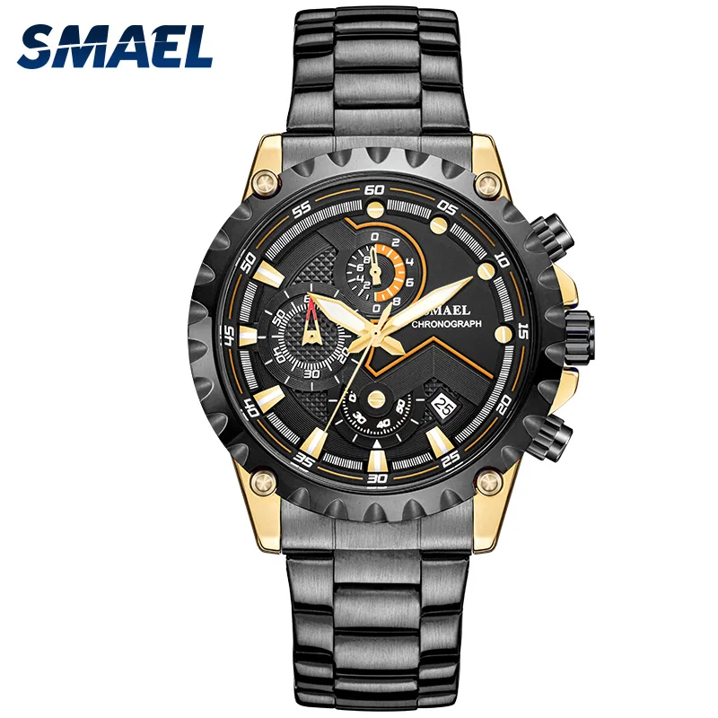 SMAEL Men Alloy Watches Stainless Steel Business WatchStainless Steel Watchband SL-9105 Waterproof Relogio Masculino Watches