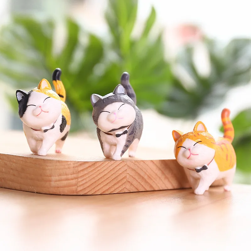 Serie de gatos bonitos, adornos para decoración del hogar, Mini artesanía de animales divertidos, estatuilla de paisaje, maceta de jardín en