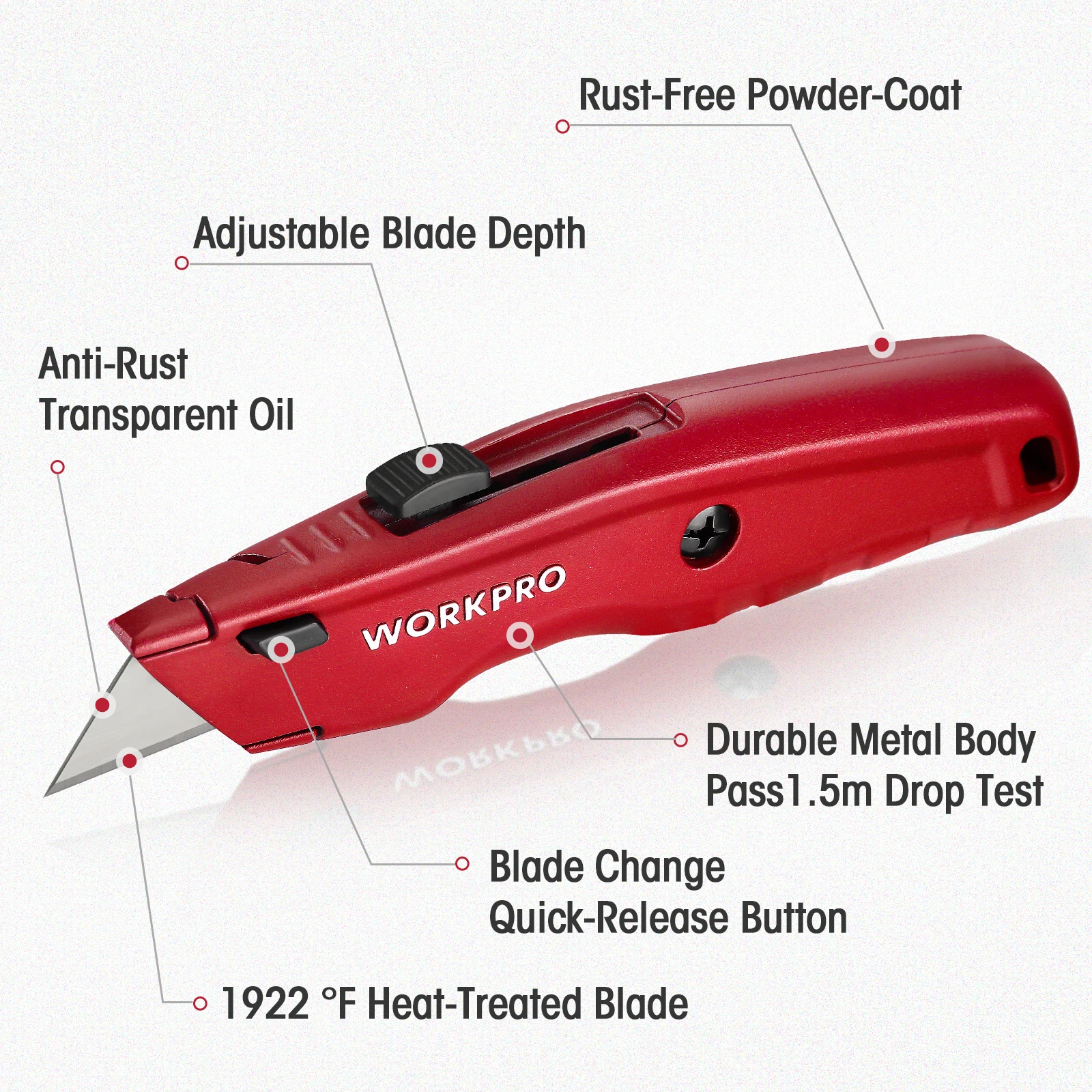 WORKPRO Retractable Utility Knife Quick Change Portable Pocket Knife Multifunction Heavy Duty Knife With 10pcs Extra Blades