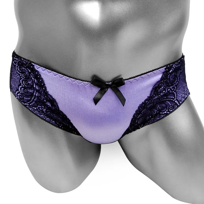 Feminal Sissy Panies Lace See Through Back Mesh Feminal Mens Briefs Underwear Sexy Lingerie for Gay Shiny Bikini Panties