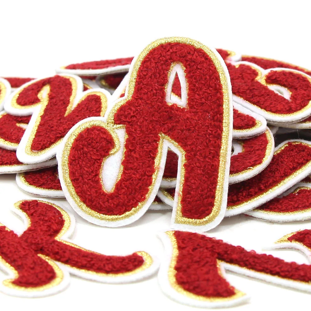 1Pcs Red Letter Patch Iron On Patches For Clothes 3D Letters Alphabet Towel Embroidered Patches Clothing Sticker For Bag Jacket