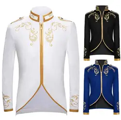 Vintage Men's Medieval Jacket Coat Embroidery Zip Up Stand Collar Prince King Cosplay Costume Victorian Golden Jacket Top