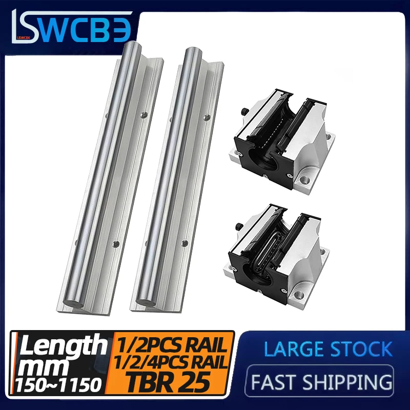 Standard Box Type TBR Linear Guide Rail TBR25 Length 150-1150mm With Flange Copper Sleeve Slider Block CNC Mechanical Parts