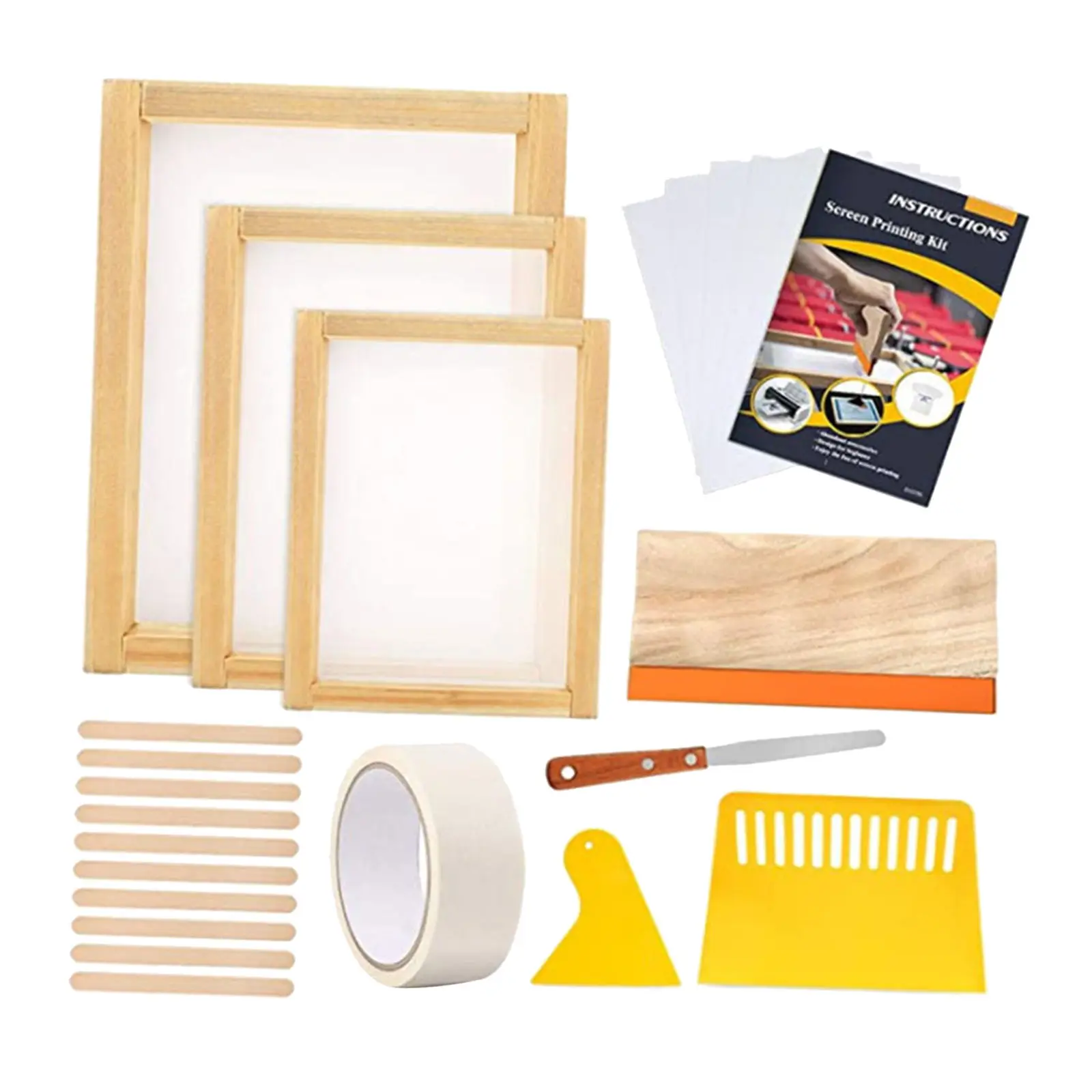 Screen Printing Starter kit Wood Silk Screen Printing Frame with Squeegees Tool for DIY T-shirts Clothes Bags