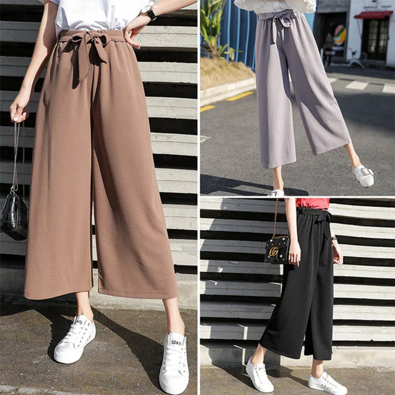 2021 Women Casual Loose Wide Leg Pant Womens Elegant Fashion Preppy Style Trousers Female Pure Color Females New Palazzo Pants