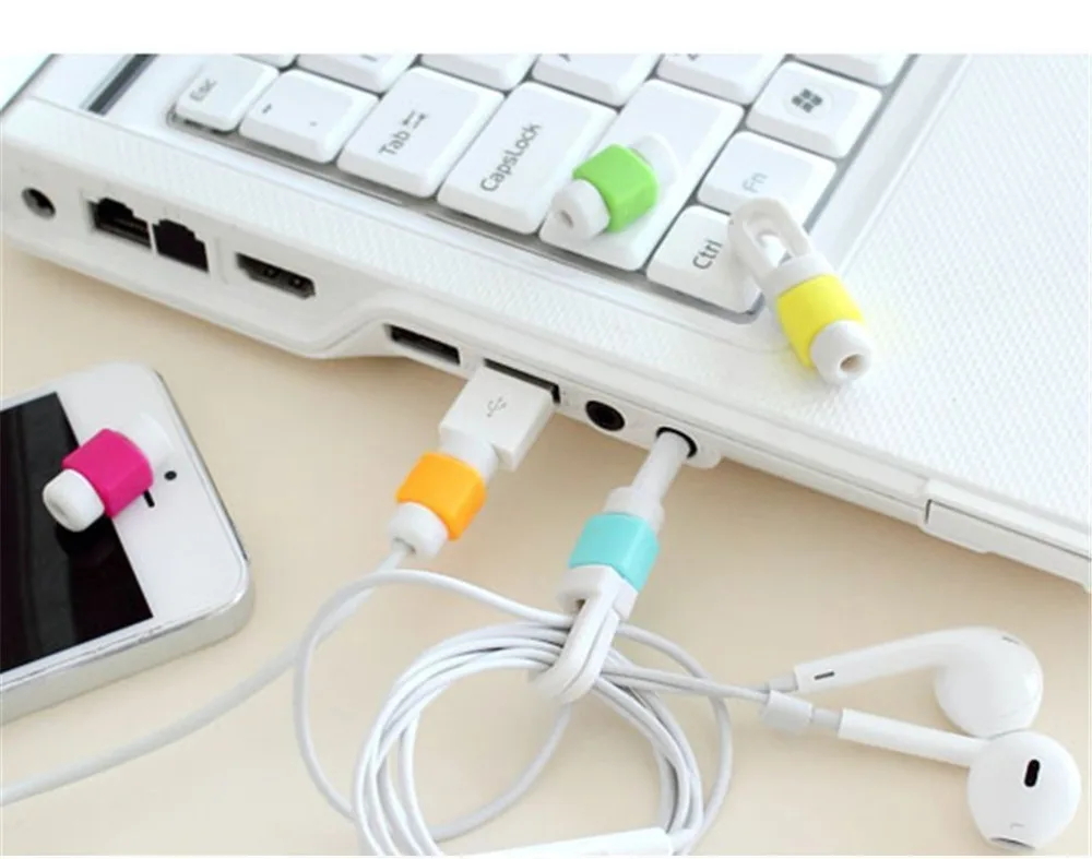 4Pcs Colorful Earphone Cable Saver with Cable Wrap Winder Fixer Holder cord Manager