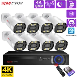 Sistema de cámara de vigilancia 4K POE, H.265, 8 canales, NVR, PoE, Ia inteligente con detección facial, 8MP, visión nocturna completa, Audio bidireccional