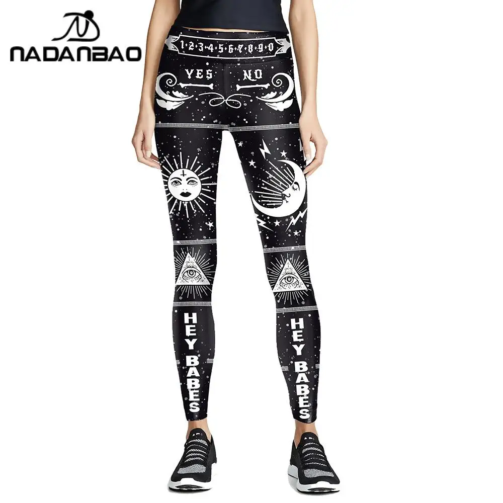 NADANBAO Gothic Style Women's Leggings 2022 New Ouija Mid Waist Leggins Witchy Sun Moon Prined Casual Ankle Pants For Workout